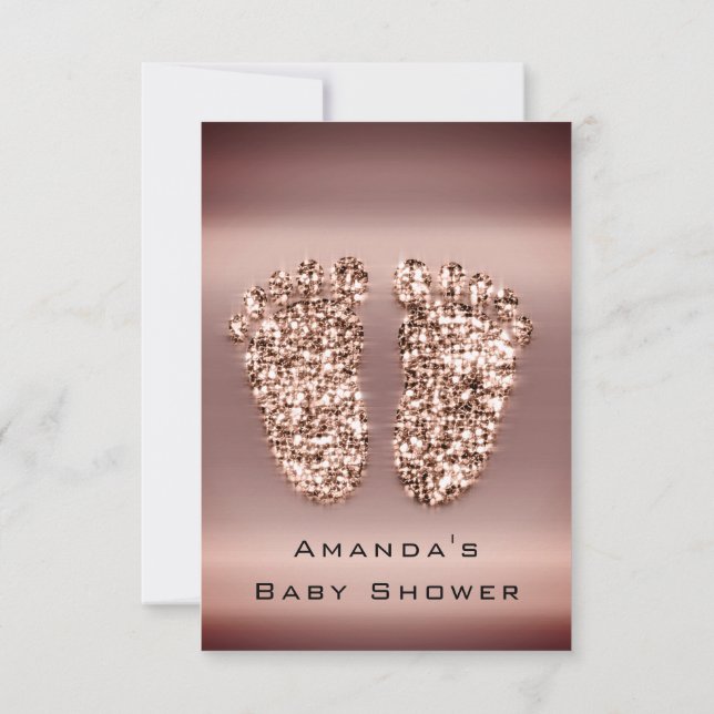 Convites Chá de fraldas com brilho brilhante Rosa com incli (Verso)