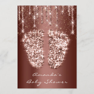 Convites Chá de fraldas Com Brilho De Pés Dourado Garota