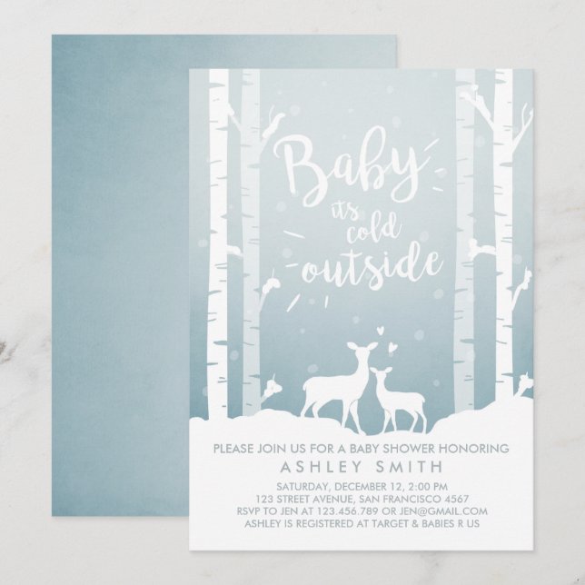 Convites Chá de fraldas convida Baby está frio fora de Deer (Frente/Verso)