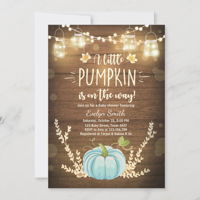 Convites Chá de fraldas convida Little Pumpkin Fall Russo B (Frente)
