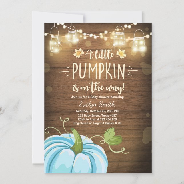 Convites Chá de fraldas convida Little Pumpkin Fall Russo B (Frente)
