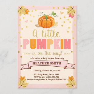 Convites Chá de fraldas convida Pequena Menina Rosa Pumpkin