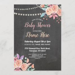 Convites Chá de fraldas Convidar Peach Flower Party Lilac C