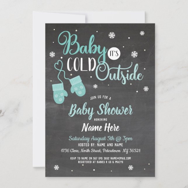 Convites Chá de fraldas Convide Bebê Está Frio Fora da Casa (Frente)