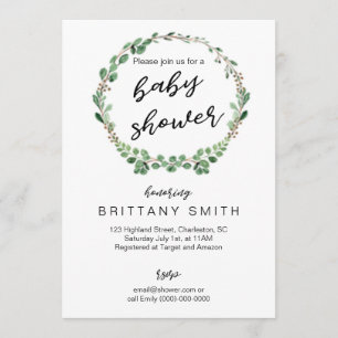 Convites Chá de fraldas Convide Greenery Wreath