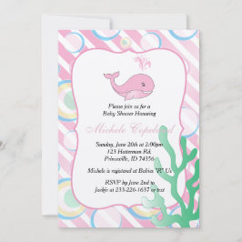 Convites Chá de fraldas cor-de-rosa da baleia do bebé