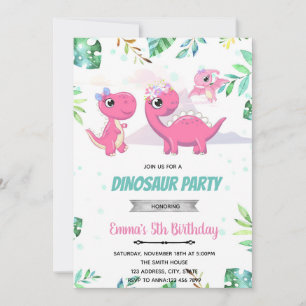 Convites Chá de fraldas cor-de-rosa do dinossauro