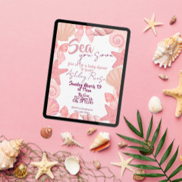 Convites Chá de fraldas cor-de-rosa "Sea you short""