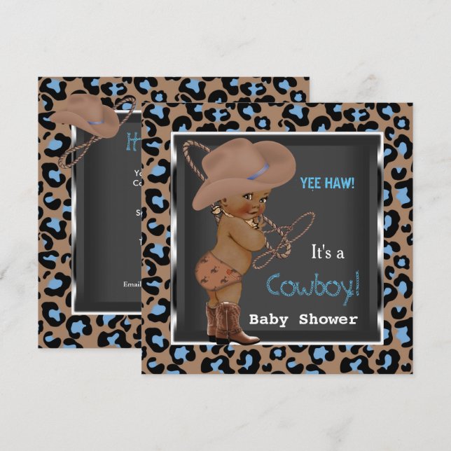 Convites Chá de fraldas-cowboy Blue Brown Etnia (Frente/Verso)