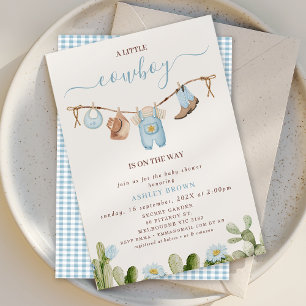 Convites Chá de fraldas Cowboy Cactus Blue Clothesline