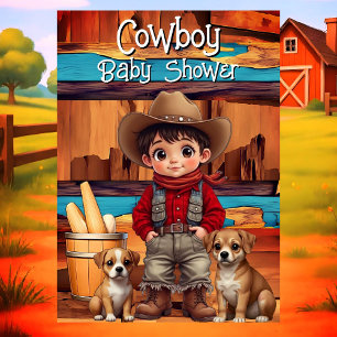 Convites Chá de fraldas Cowboy Cowboy Cães Vermelho Azul