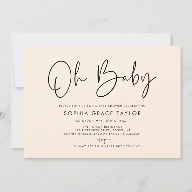 Convites Chá de fraldas Creme Moderno Boho Sexo Neutro (Frente)