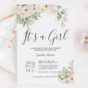 Convites Chá de fraldas Creme Rosa