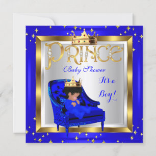 Convites Chá de fraldas Cute Boy Prince Royal Blue Cadeira