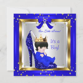 Convites Chá de fraldas Cute Boy Prince Royal Blue Calçado