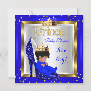 Convites Chá de fraldas Cute Boy Prince Royal Blue Calçado