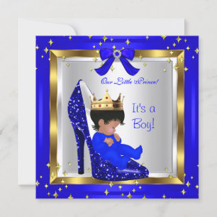Convites Chá de fraldas Cute Boy Prince Royal Blue Calçado 