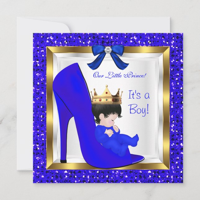Convites Chá de fraldas Cute Boy Prince Royal Blue Crown (Frente)