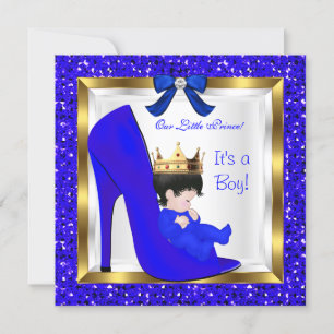 Convites Chá de fraldas Cute Boy Prince Royal Blue Crown
