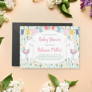 Convites Chá de fraldas Cute Llama Fiesta