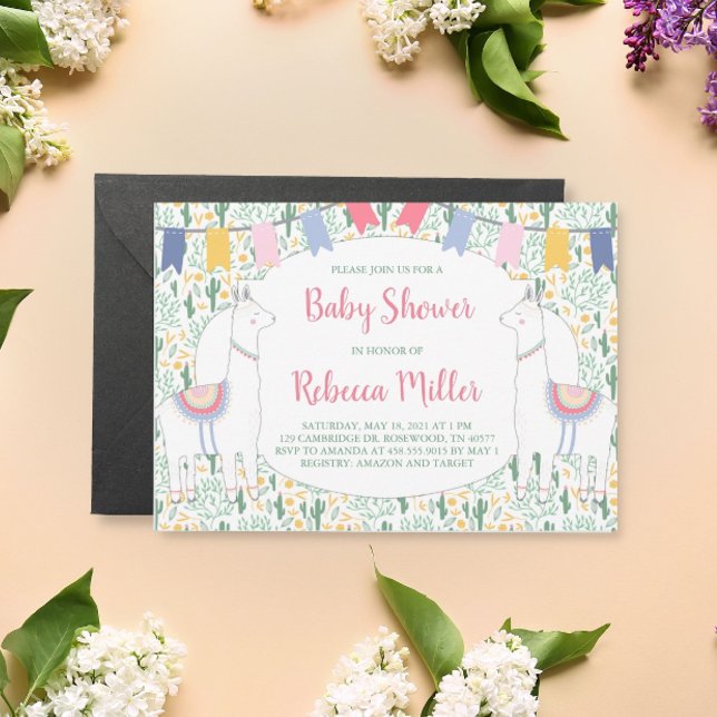 Convites Chá de fraldas Cute Llama Fiesta (Criador carregado)