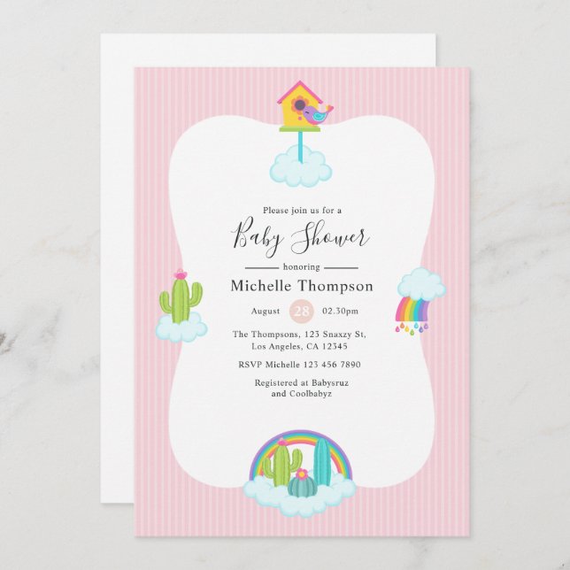 Convites Chá de fraldas Cute Llama Heaven (Frente/Verso)