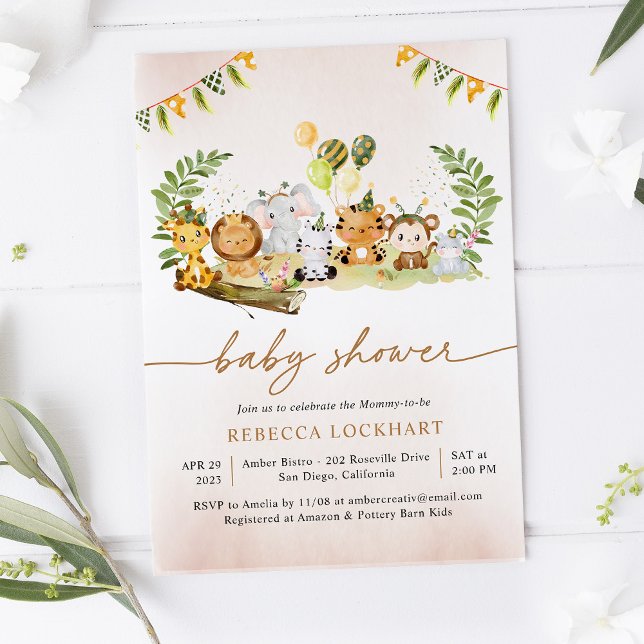 Convites Chá de fraldas Cute Safari (Criador carregado)