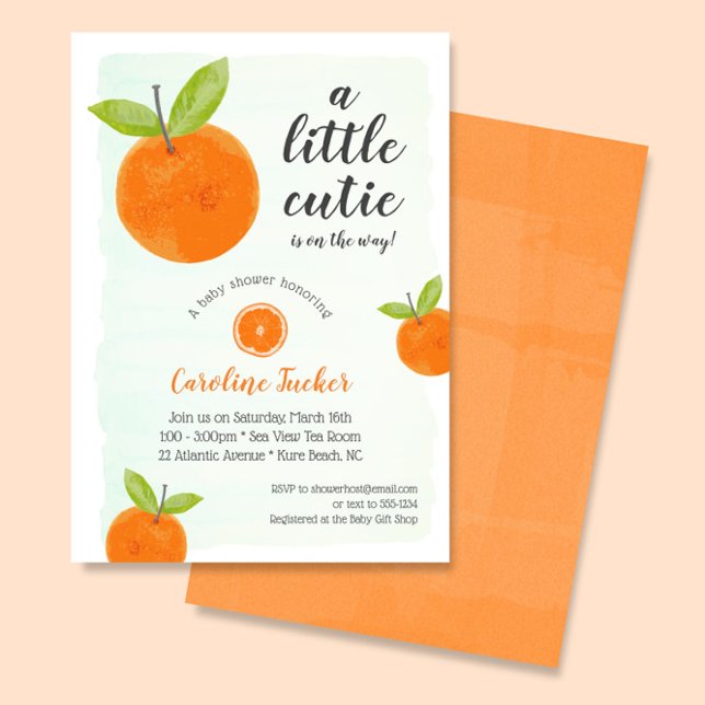 Convites Chá de fraldas Cutie Orange Clementine Watercolor (Criador carregado)