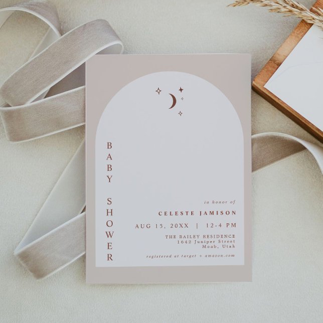 Convites CHÁ DE FRALDAS da Arca da Lua CELESTE Boho Terraco (Criador carregado)