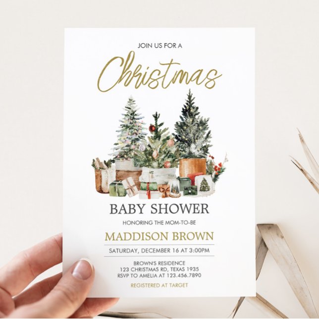 Convites Chá de fraldas da Árvore de Natal (Rustic Christmas Baby Shower Invitation)