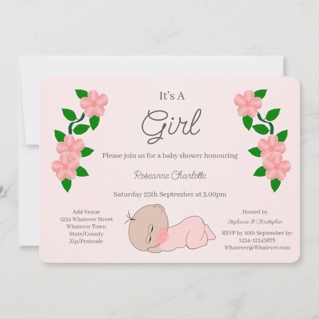 Convites Chá de fraldas da Baby Girl (Frente)