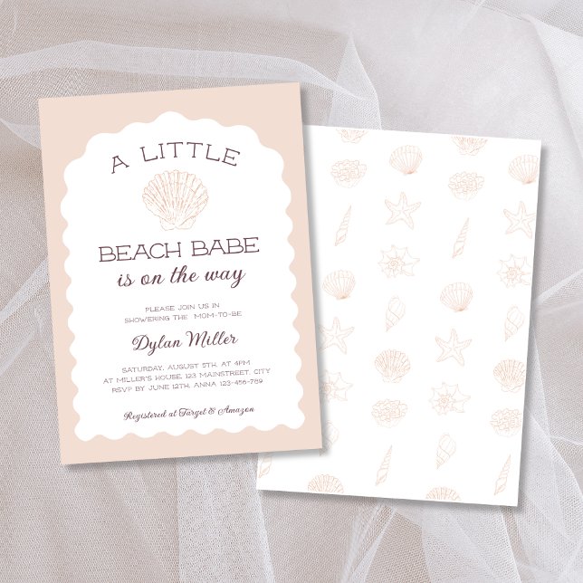 Convites Chá de fraldas da Beach Babe Seashell Girl (Beach Babe Seashell Girl Baby Shower Invitation)