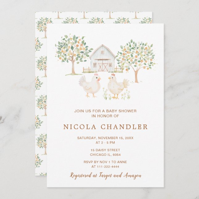 Convites Chá de fraldas da Fazenda da lente branca (Frente/Verso)