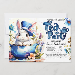 Convites Chá de fraldas da Festa do Tea Bunny Bliss Blue
