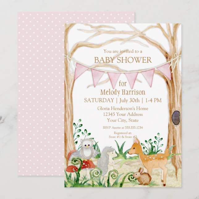 Convites Chá de fraldas da Floresta de Coelho Animal Coelho (Frente/Verso)