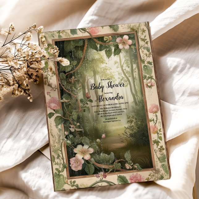 Convites Chá de fraldas da Floresta Floral Magic (Criador carregado)