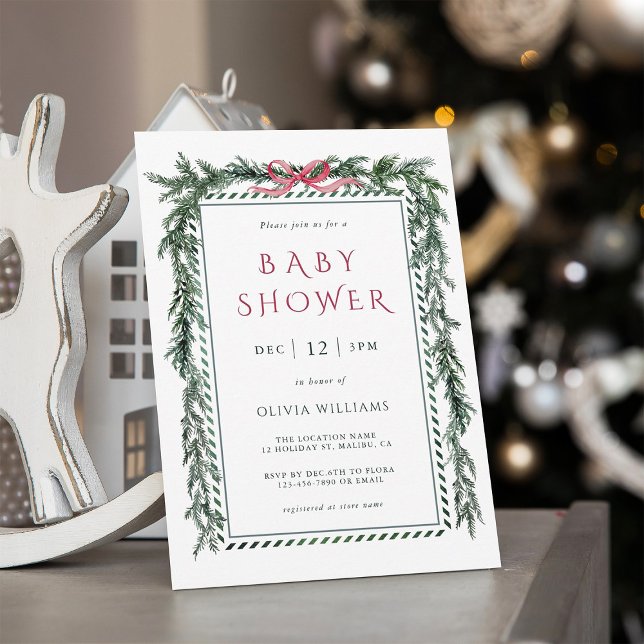 Convites Chá de fraldas da Garland Pine de Natal (Criador carregado)