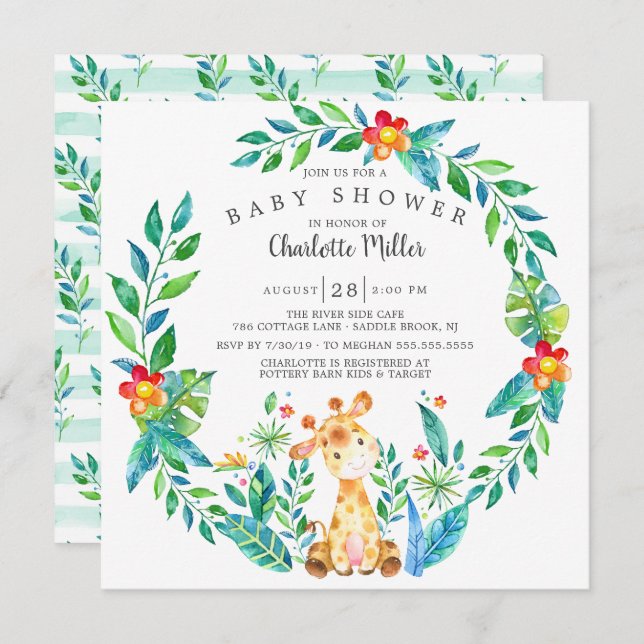 Convites Chá de fraldas da Girafa Selva (Frente/Verso)