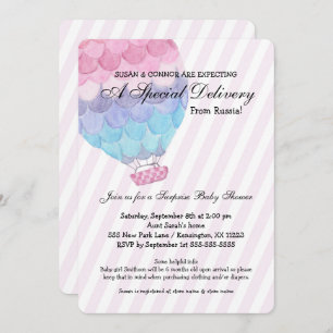 Convites Chá de fraldas da menina da adopção, balão de ar