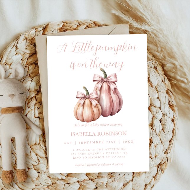 Convites Chá de fraldas da menina Pumpkin Rosa Arco Pequeno (Criador carregado)