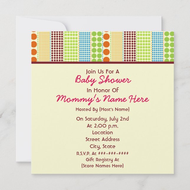 Convites Chá de fraldas da menina: Urso enchido pontos de (Frente)