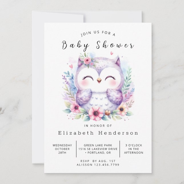 Convites Chá de fraldas da Nature Online Owl (Frente)