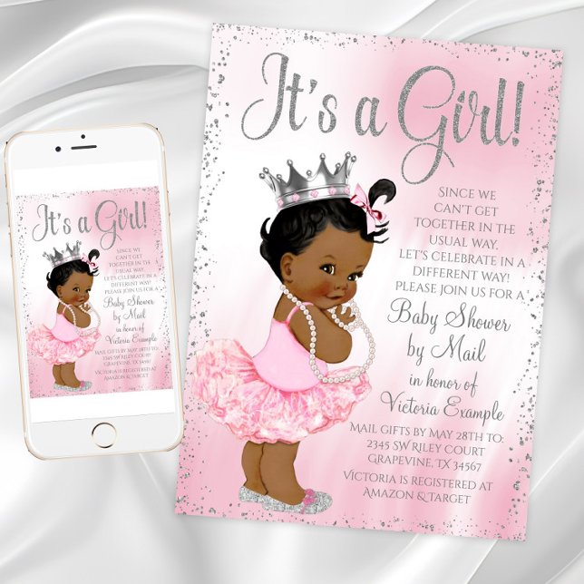 Convites Chá de fraldas da Princesa Africana por Mail (Long distance mail baby shower invitation. Instant download and printed invitations available.)