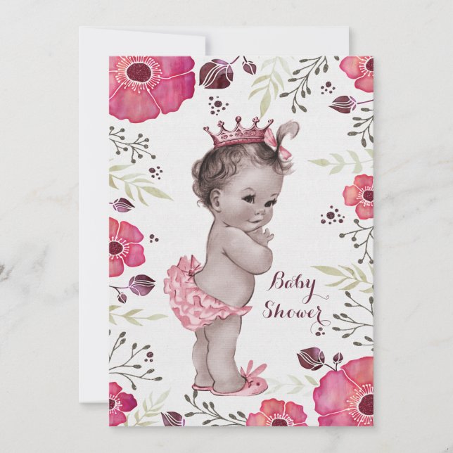 Convites Chá de fraldas da princesa Aguarela Papoila do (Frente)