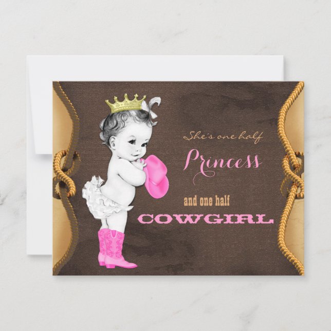 Convites Chá de fraldas da Princesa Cowgirl Rosa (Frente)