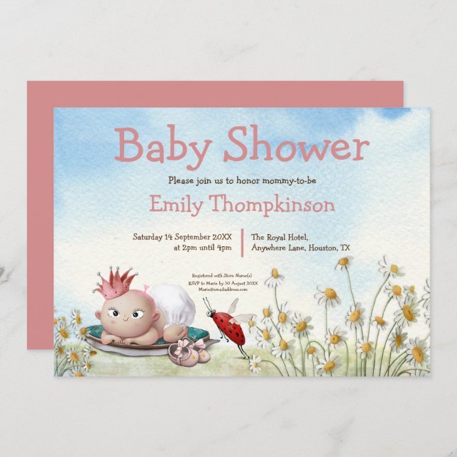 Convites Chá de fraldas da Princesa Daisy, Cute Newborn (Frente/Verso)