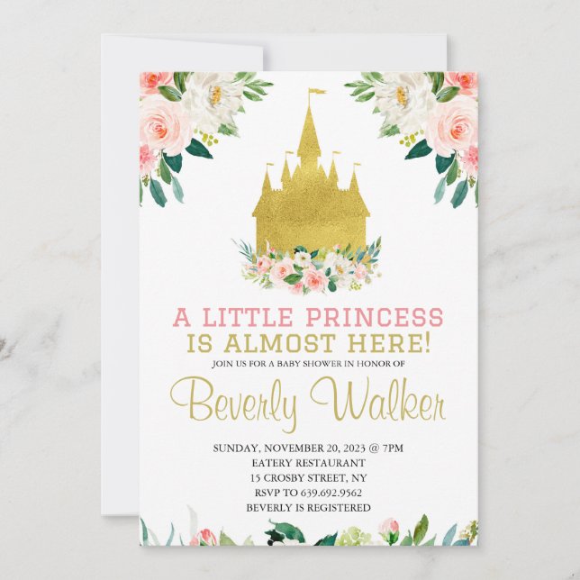 Convites Chá de fraldas da Princesa Fairytale Castle Girl (Frente)