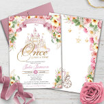 Convites Chá de fraldas da Princesa Fairytale Castle Girl<br><div class="desc">Esta design apresenta um belo castelo da princesa de fada caprichosa e um enquadramento botânico doloroso. Na parte de trás, uma adorável carruagem princesa aguarda. Personalize todo o texto de acordo com as suas necessidades. Por favor, veja o compro de mais variações deste design real, incluindo uma versão com acentos...</div>