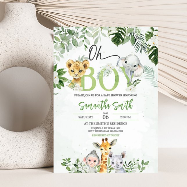 Convites Chá de fraldas da selva (Boy Safari Animals Baby Shower Invitation)