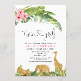 Convites Chá de fraldas da selva de safari, gêmeas de ouro 